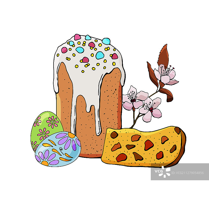 复活节蛋糕和彩蛋套装图片素材