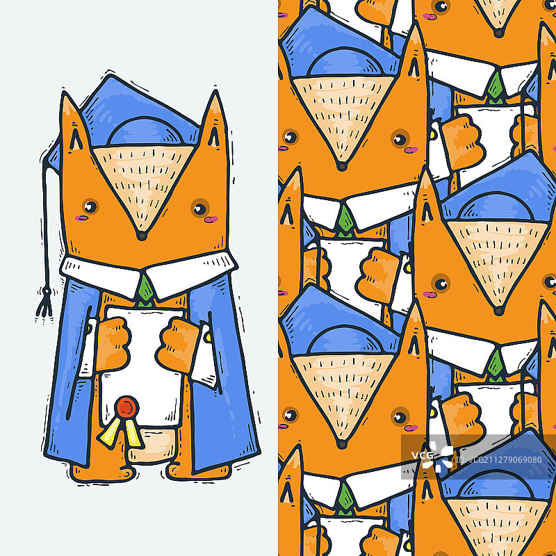 戴毕业帽的狐狸无缝图案图片素材