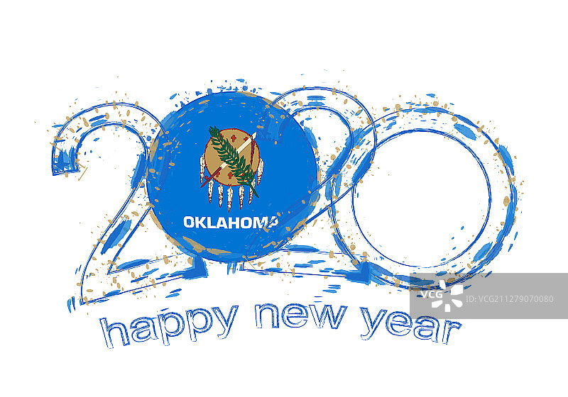 2020年新年快乐，俄克拉荷马州旗图片素材