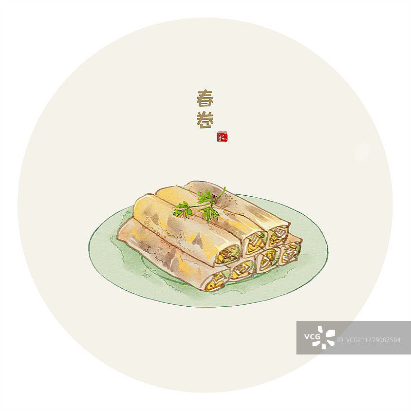 水彩美食插画 春卷图片素材