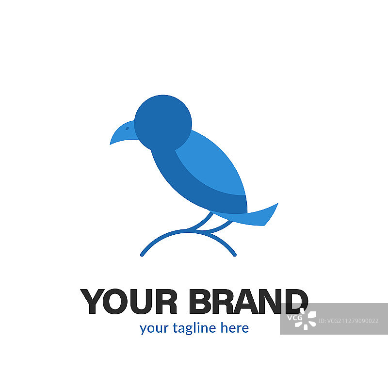 蓝色小鸟栖息标志图标扁平风格图片素材