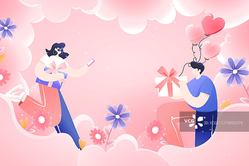情侣情人节520表白日约会浪漫爱情购物节电商促销活动矢量插画图片素材