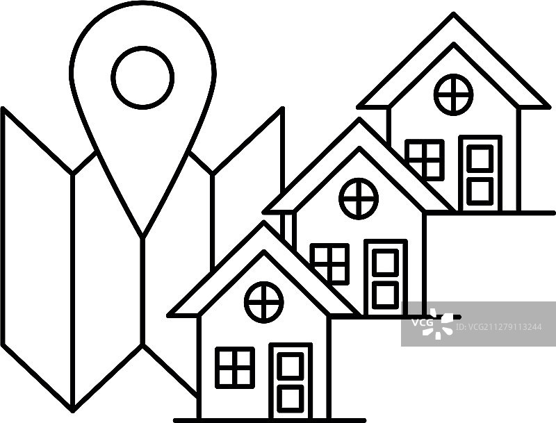 带纸质地图和图钉位置的房屋正面图片素材