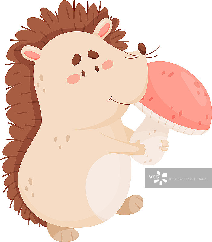 面带微笑的刺猬角色拿着蘑菇图片素材