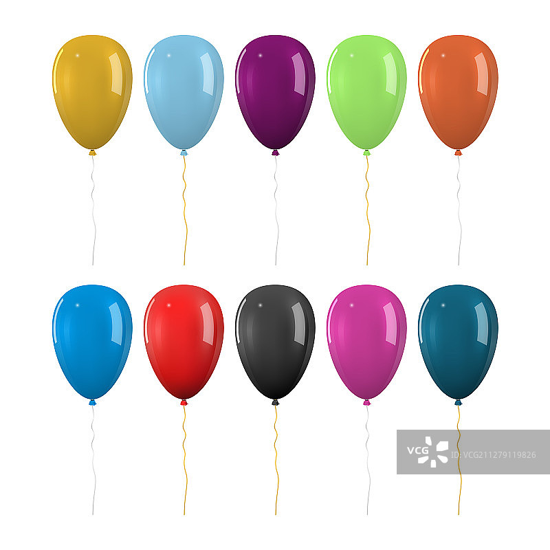 彩色逼真光泽氦气球套装图片素材