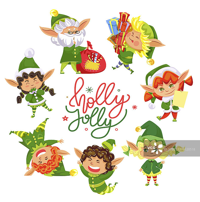 冬青圣诞精灵圆形贺卡图片素材