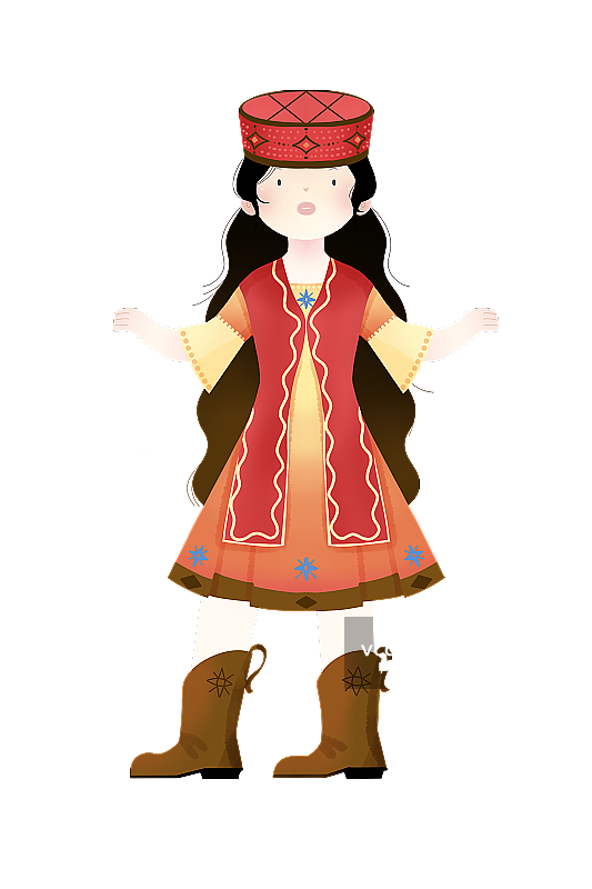 中国传统文化少数民族塔吉克族服饰插画图片素材