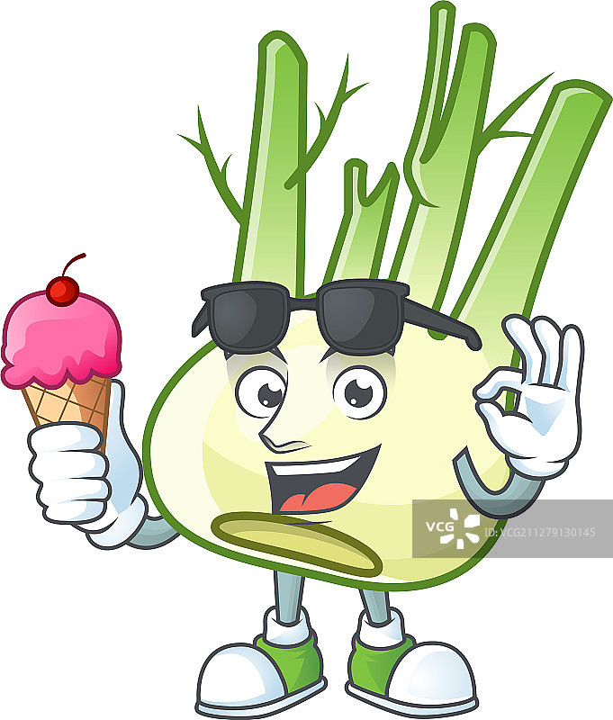 拿着冰淇淋的可爱茴香卡通角色图片素材