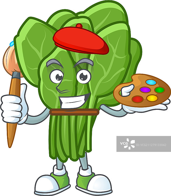 拿着画笔的快乐菠菜画家卡通图标图片素材