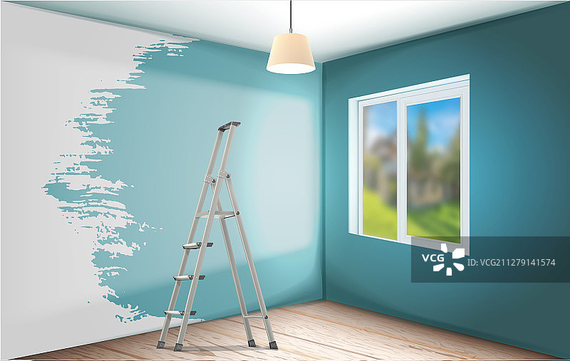 房间墙壁蓝色木地板维修图片素材