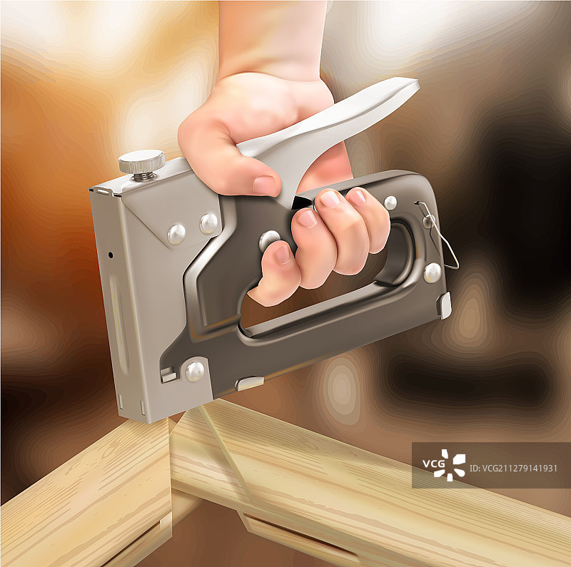 工人手中的建筑用订书机图片素材