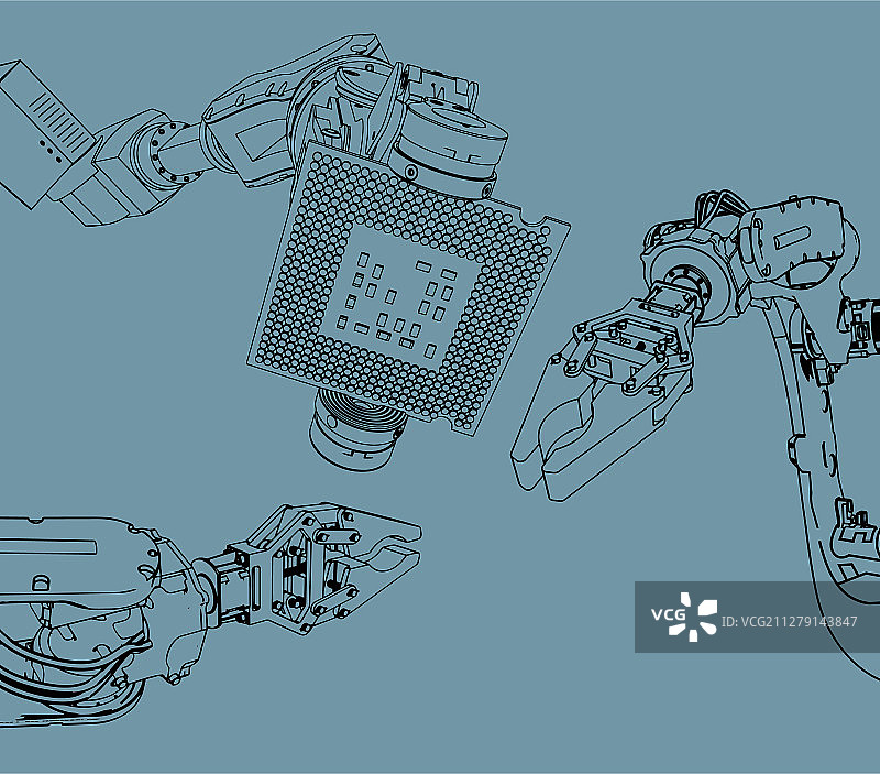 工业机械手和微芯片图片素材