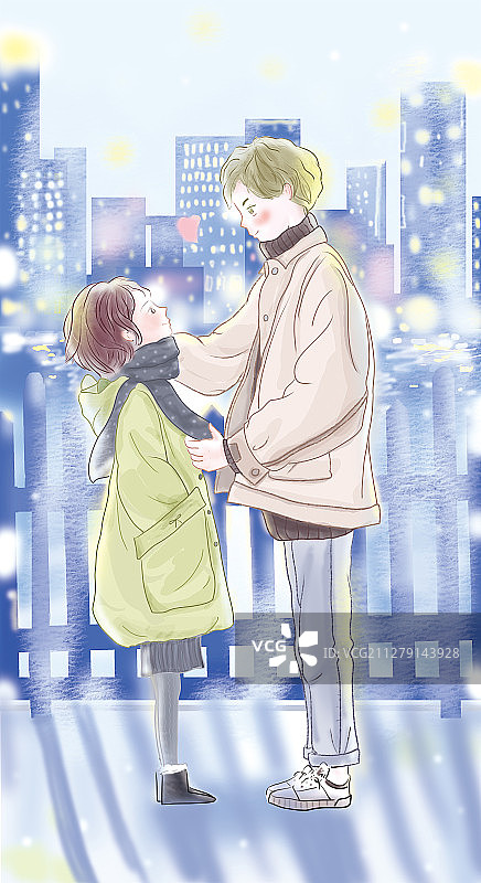 夜色下的男孩女孩图片素材