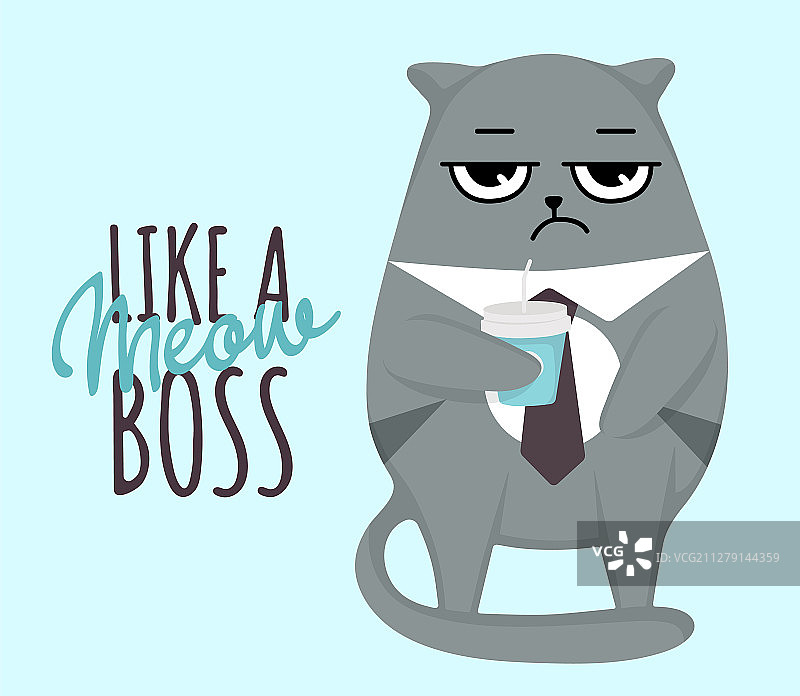 像猫老板一样打领带端着杯子的暴躁猫图片素材