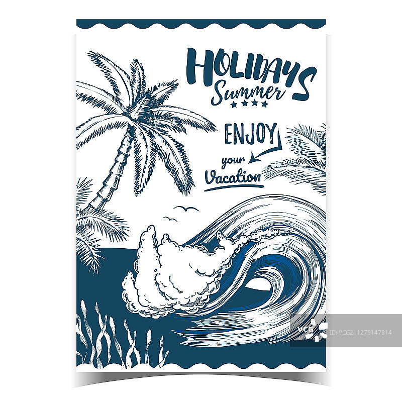 海浪海藻棕榈树banner图片素材