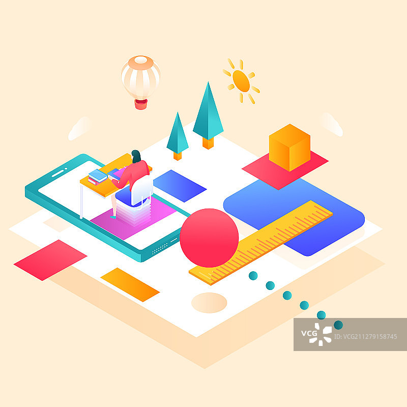 2.5D等距在线教育签到读书网课中高考加油学习活动矢量插画图片素材