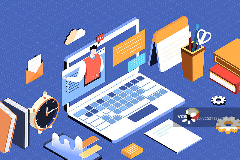 2.5D等距在线教育签到读书网课中高考加油学习活动矢量插画图片素材