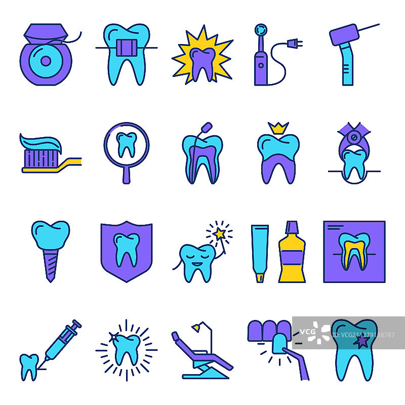 彩色线条风格口腔科图标合集图片素材
