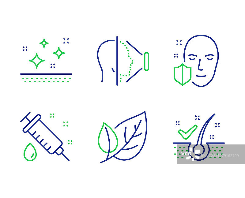 医用注射器、树叶和面部识别图标图片素材