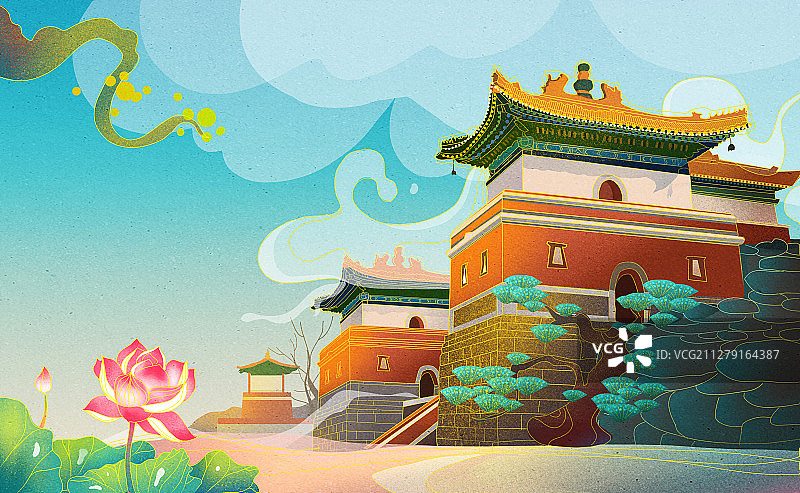 北京皇家园林颐和园插画图片素材