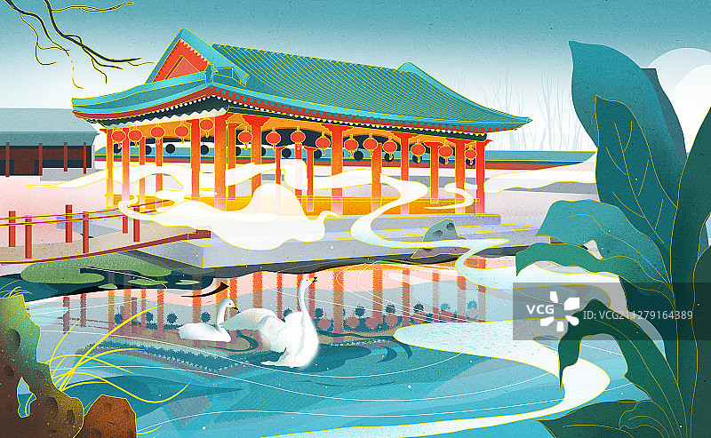 北京恭王府插画图片素材