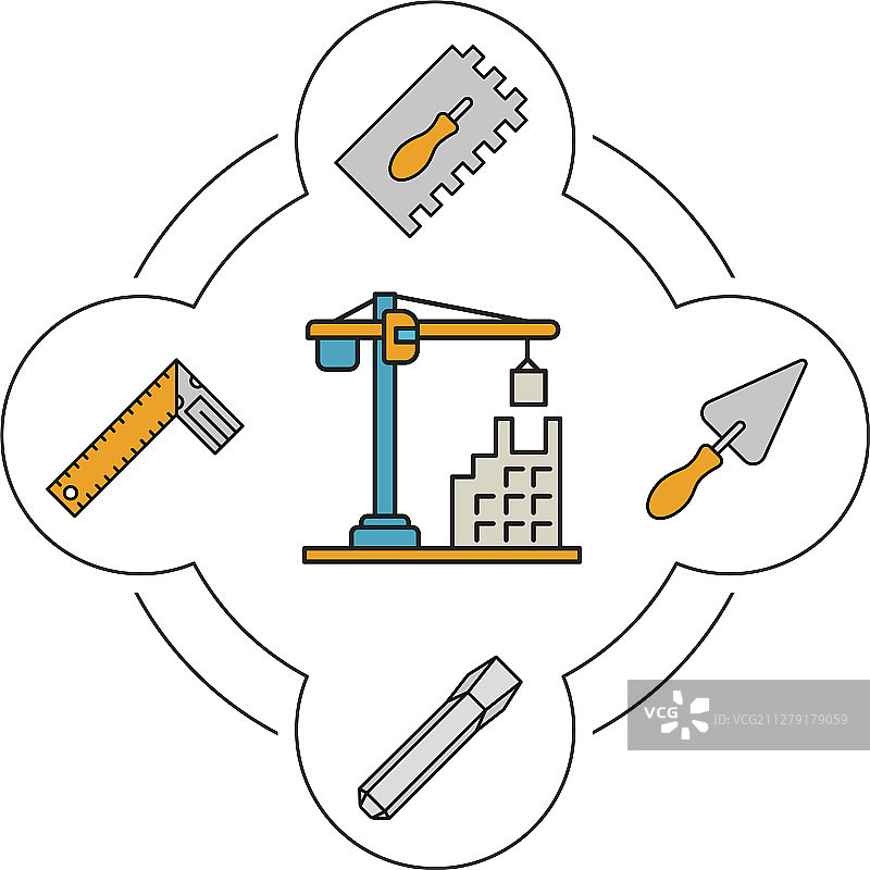 建筑工具彩色图标合集图片素材