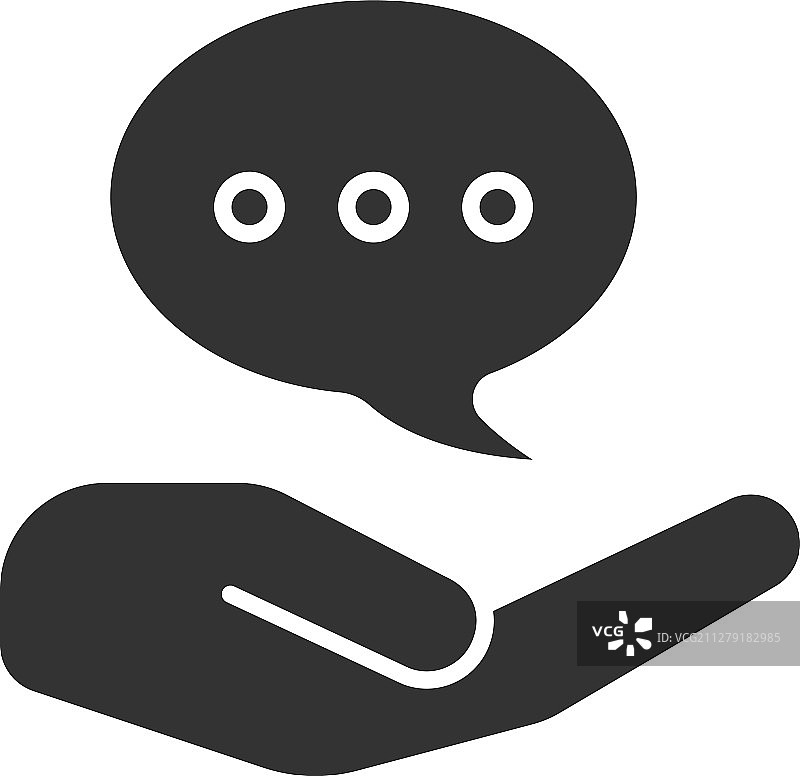 带有语音气泡标志符号的张开的手图片素材