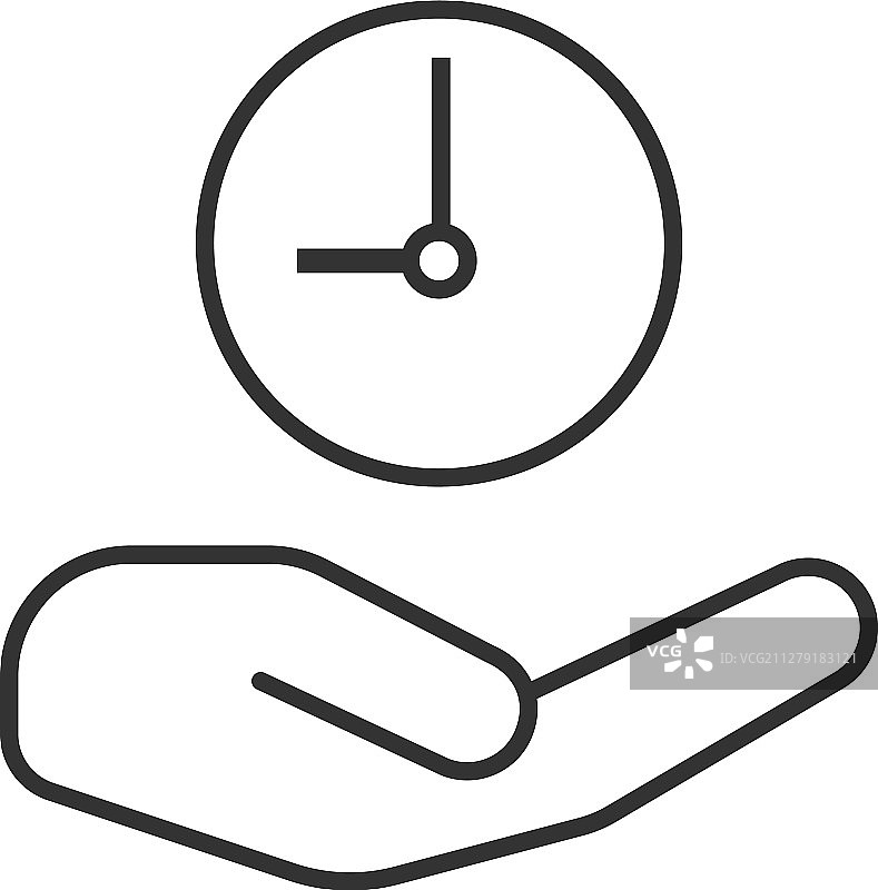 带有时钟线性图标的张开的手图片素材