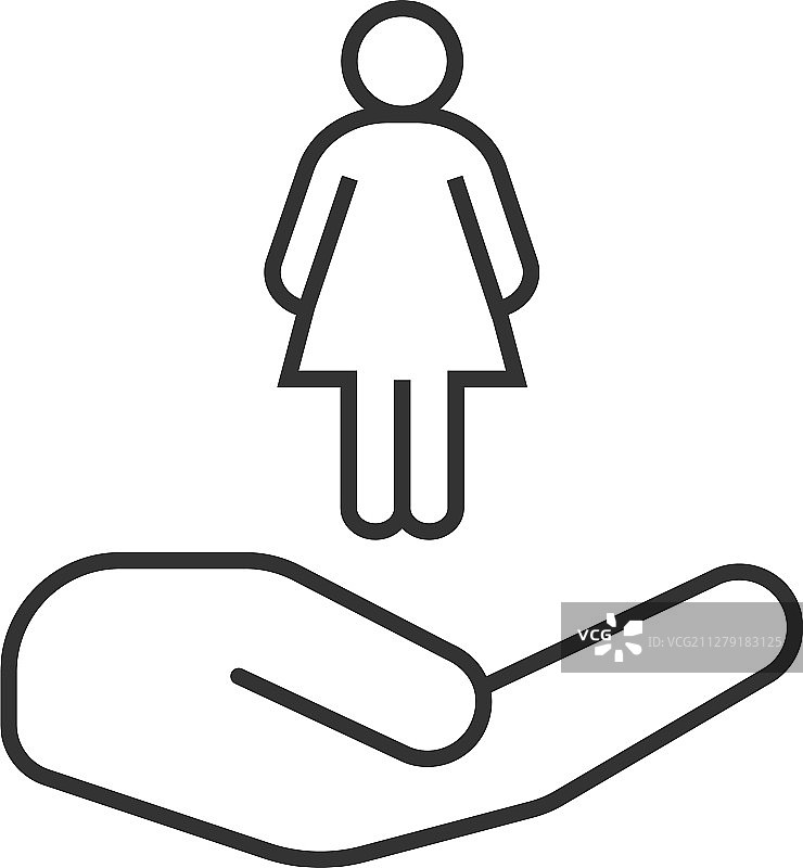 手掌与女性轮廓线性图标图片素材