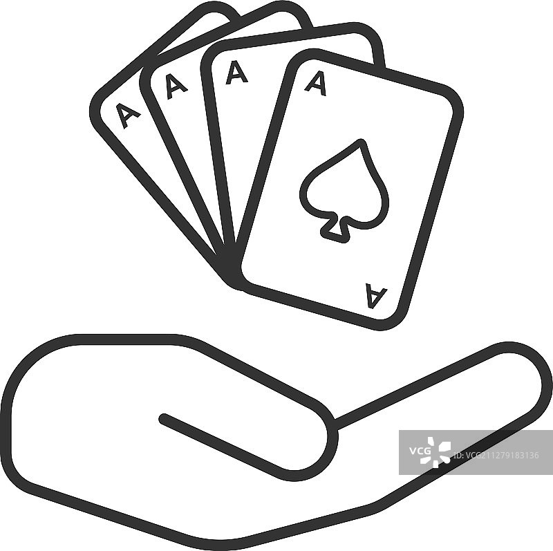 带有纸牌线性图标的张开的手图片素材
