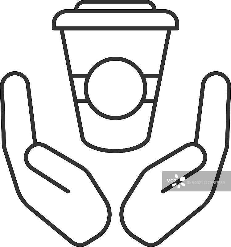 带有纸杯的开放手掌线性图标图片素材