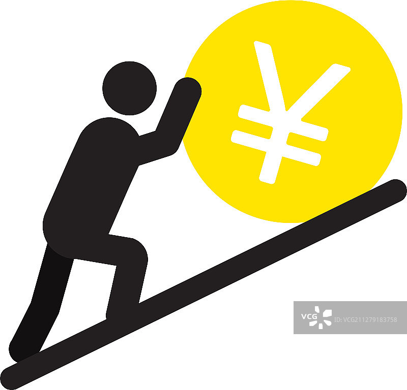 男子推动日元符号剪影图标图片素材