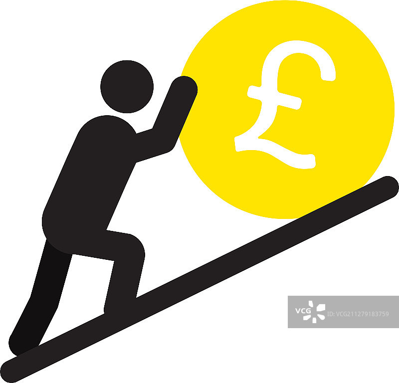 男人推动英镑符号剪影图标图片素材
