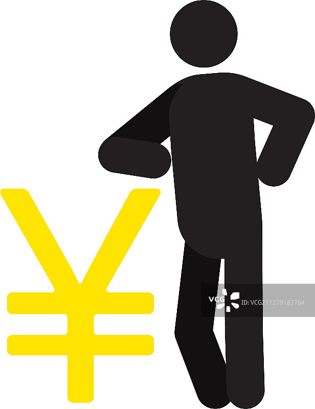 男子靠在日元符号轮廓图标上图片素材