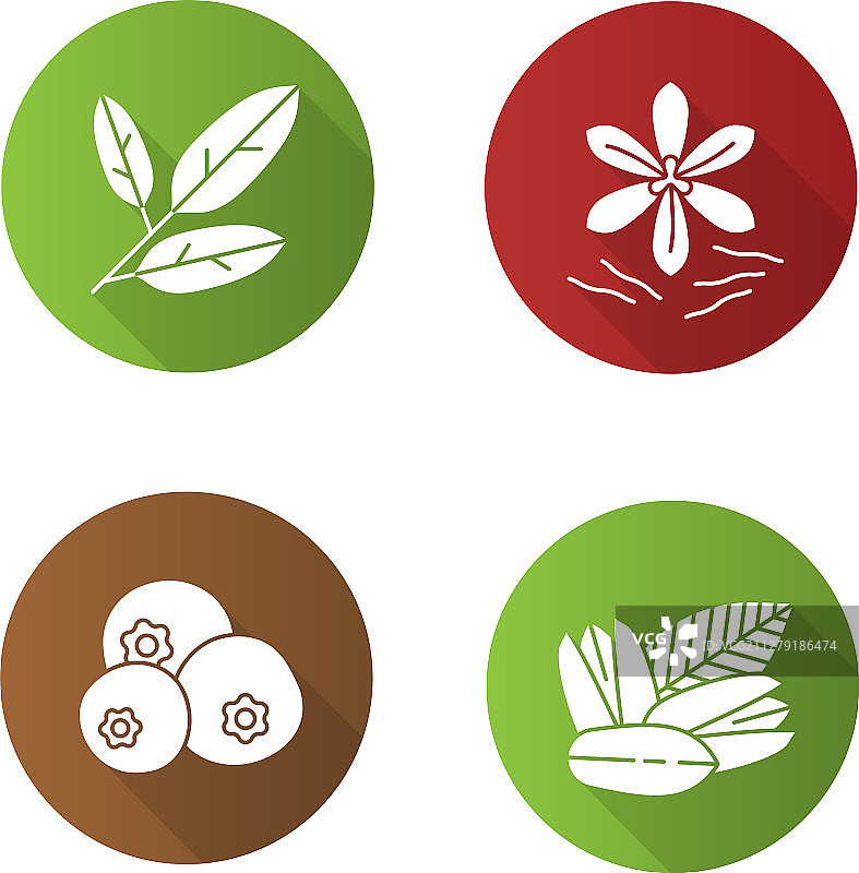 香料扁平设计长阴影glyph图标集图片素材