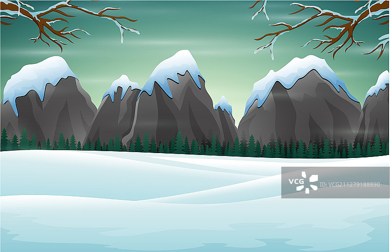 冬季雪山岩石山丘景色图片素材