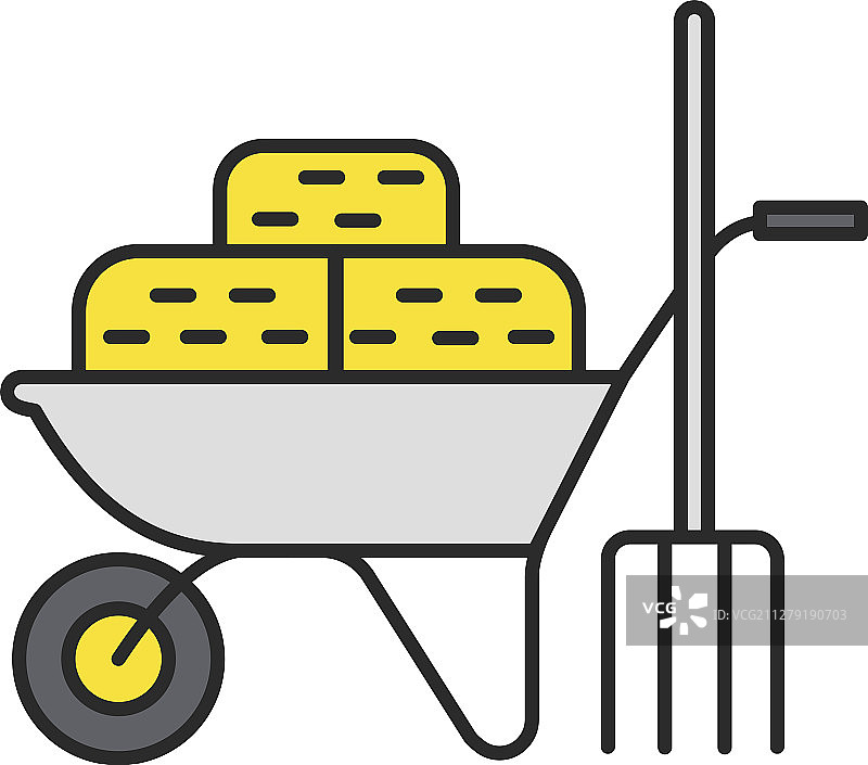 装满干草和草耙的手推车图片素材