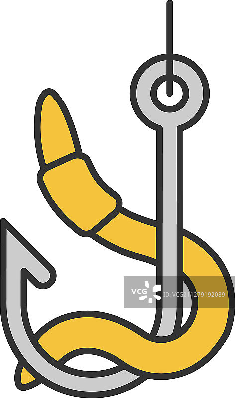 鱼钩上的蠕虫彩色图标图片素材