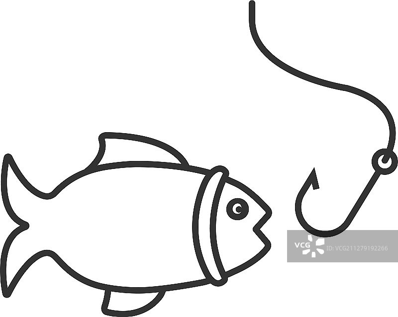 鱼和鱼钩线性图标图片素材