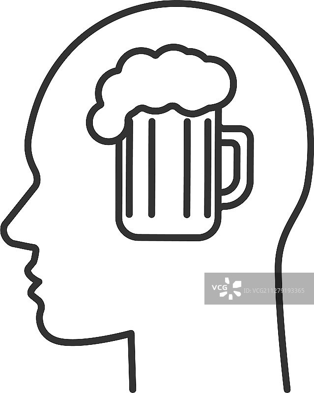 人头与啤酒杯线性图标图片素材