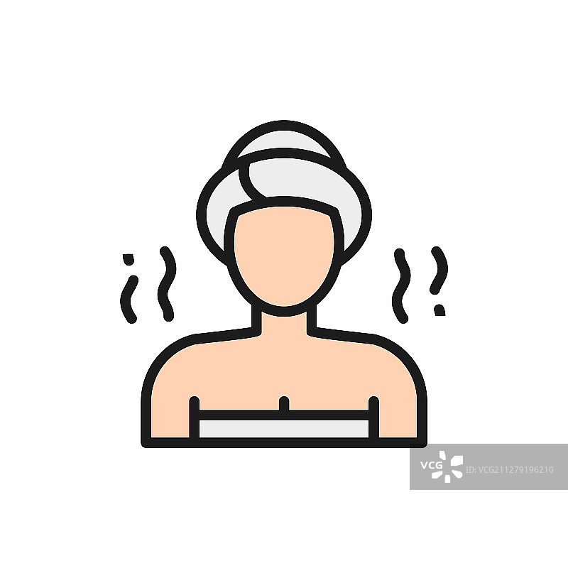 在桑拿浴室的女孩扁平风格彩色线条图标图片素材