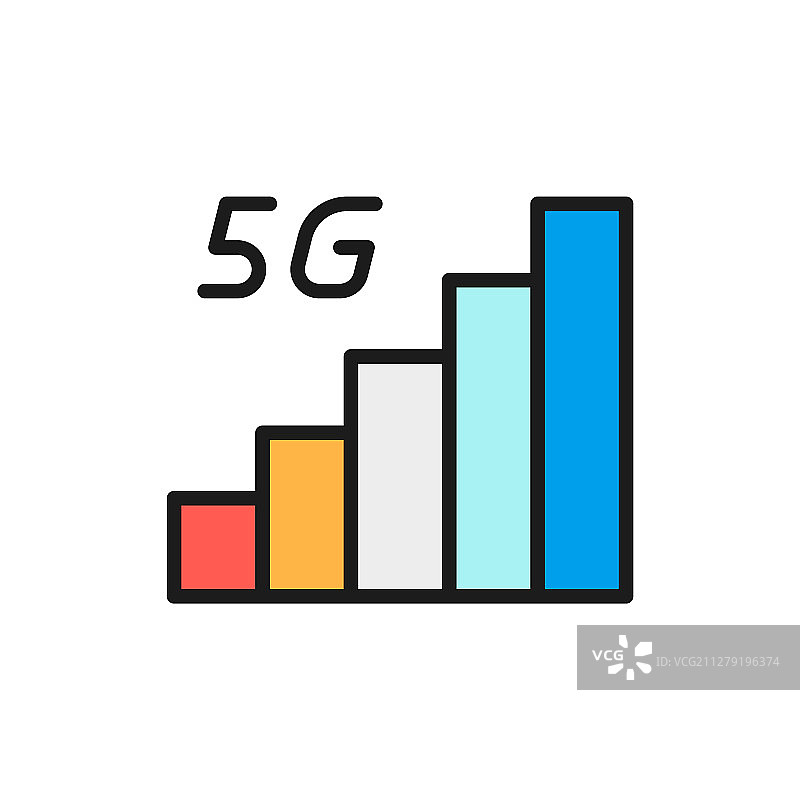 5G互联网信号扁平彩色线条图标图片素材