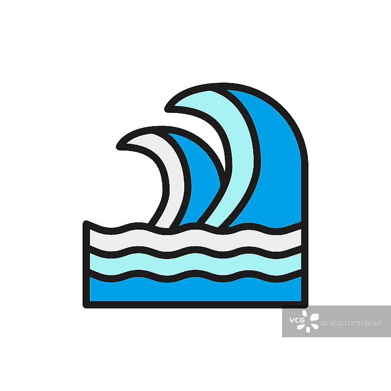 海浪海洋扁平线条彩色图标图片素材