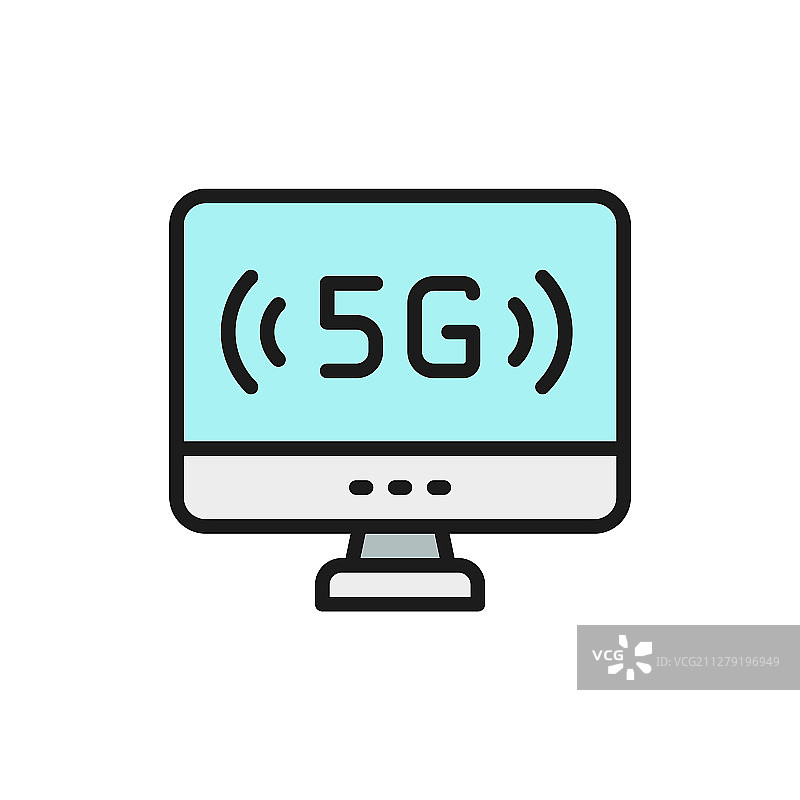 带有5G网络的个人电脑扁平彩色线条图片素材