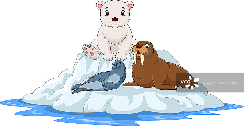 卡通北极动物在冰山上图片素材