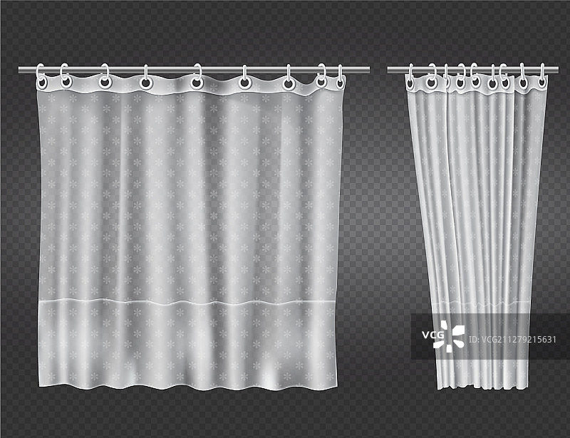 打开和关闭的白色透明浴帘图片素材