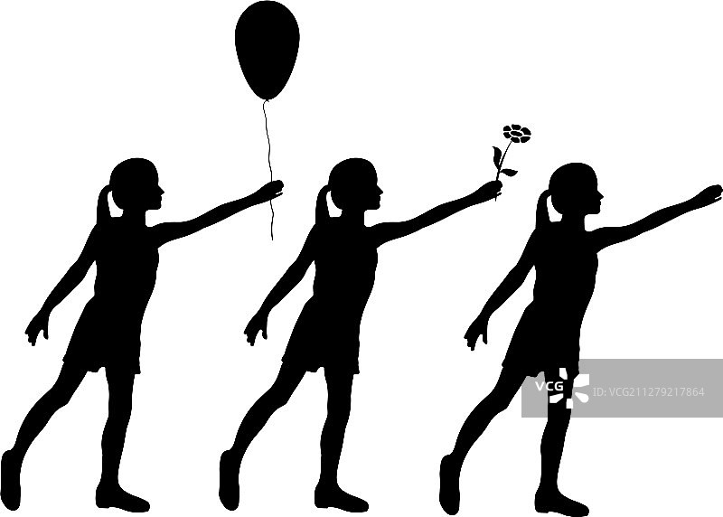 递送物品的年轻女孩黑色剪影图片素材