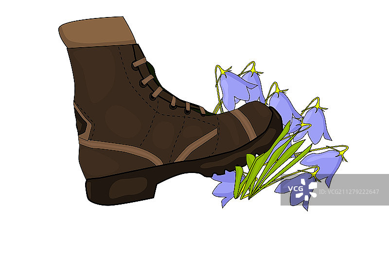 卡通鞋无情地践踏鲜花图片素材