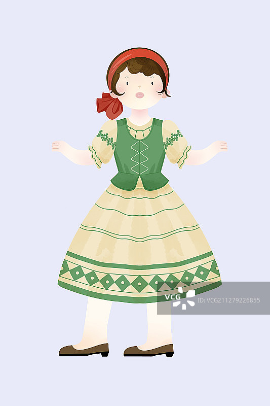 中国传统文化少数民族俄罗斯族服饰插画图片素材