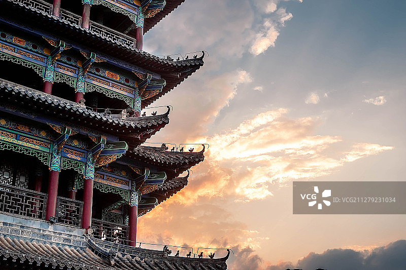 日落高阁图片素材